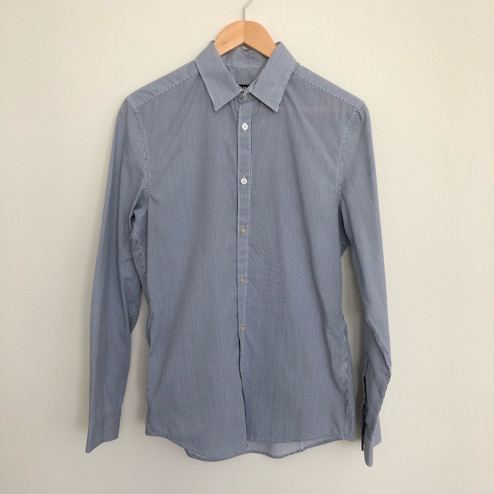 Blue and White Striped H&M Easy Iron Dress Shirt
